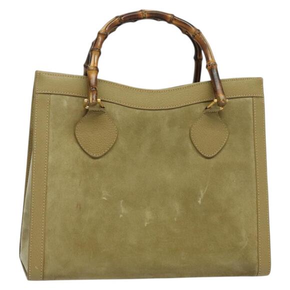 GUCCI Bamboo Hand Bag Suede Leather Green Gold 002 853 002 853 - Picture 1 of 16